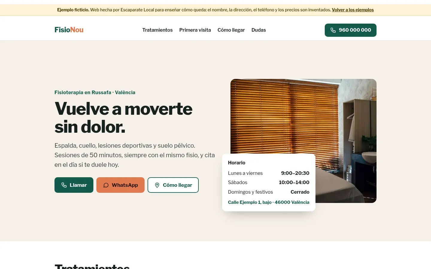 Web de ejemplo de Fisio Nou vista en un ordenador