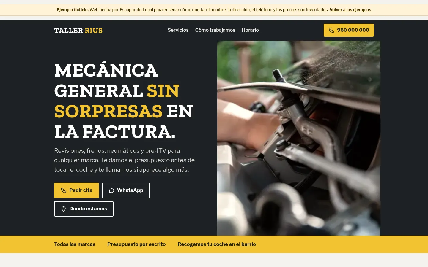 Web de ejemplo de Taller Rius en un ordenador